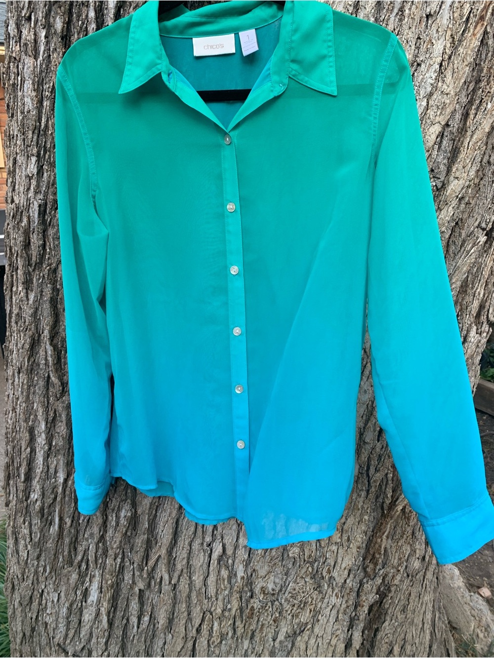 Chico's Turquoise Ombre Sheer Button-Up Blouse